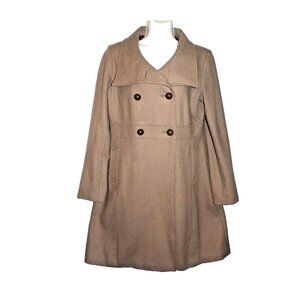 Women's M Old Navy Taupe Wool Blend Coat Walking Trench Peacoat Double Breasted